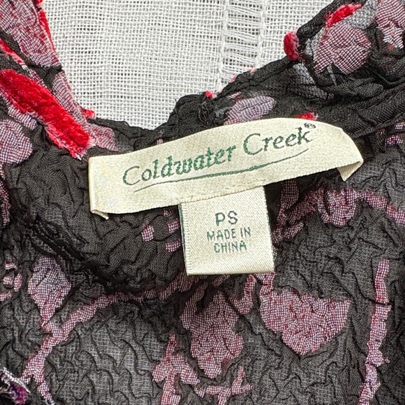 Coldwater Creek black and multicolor floral velvet burnout button-up top. - Picture 10 of 14